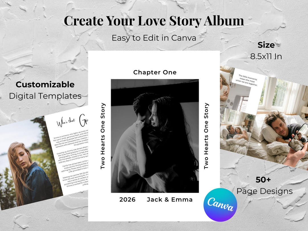 Couple Photo Album Template, Editable Canva Photo Book, Minimal Love ...