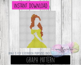 Beauty Princess Silhouette Graph Pattern | C2C Crochet, Cross Stitch (INSTANT DOWNLOAD)