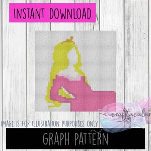 Sleepy Princess Silhouette Graphgan C2C Graph Pattern Perler Bead Cross Stitch Tunisian Crochet Pattern INSTANT DOWNLOAD Graph Only image 1