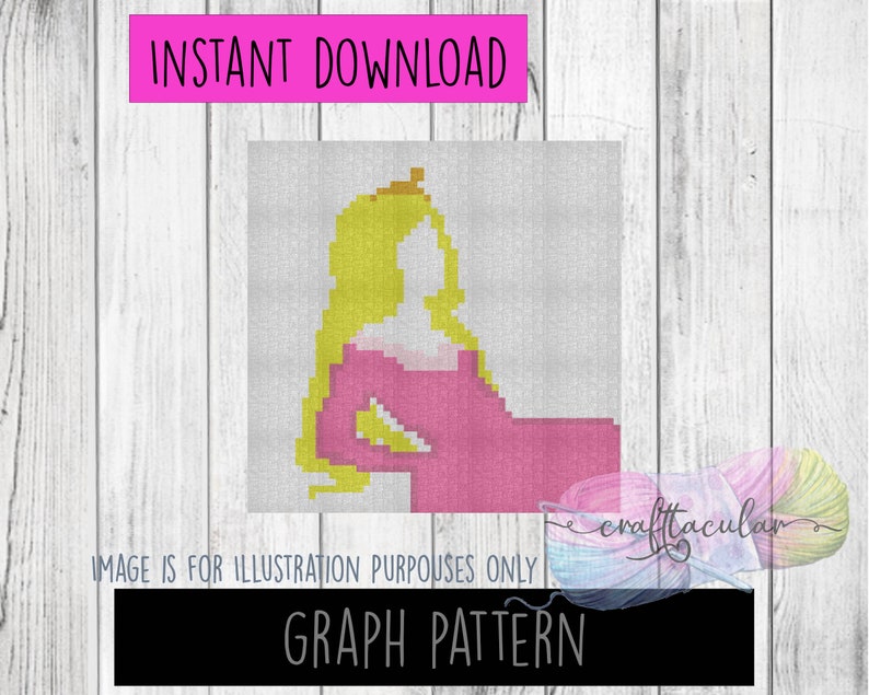 Sleepy Princess Silhouette Graphgan C2C Graph Pattern Perler Bead Cross Stitch Tunisian Crochet Pattern INSTANT DOWNLOAD Graph Only image 1