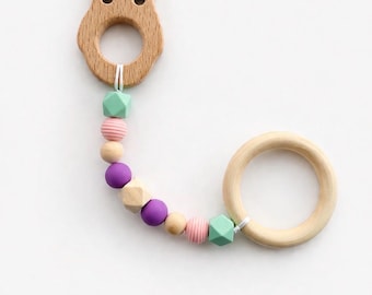 Handmade Wooden & Silicone Baby Teether | Natural Sensory Teething Toy | Montessori Inspired Infant Toy