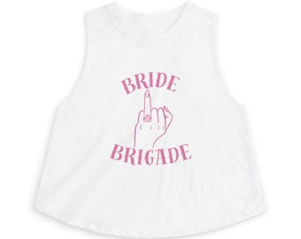 Bride Brigade Crop Top | Bachelorette Tank, Pink Fist Middle Finger Graphic