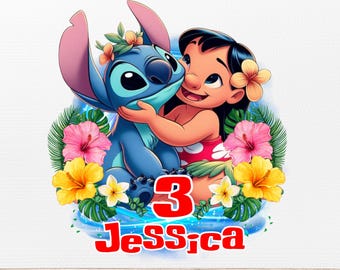 PNG editable de Lilo y Stitch, PNG de Stitch, descarga instantánea, plantilla de cumpleaños de Stitch, adorno para pastel, camiseta de cumpleaños de Stitch, camiseta personalizada