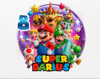 Mario Galaxy PNG editable, Super Mario Galaxy PNG de la película, descarga instantánea, plantilla de cumpleaños de Mario Galaxy, adorno para tarta, camiseta de cumpleaños de Mario