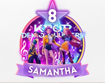 PNG editable de Kpop Cazadores de Demonios para Cumpleaños, Adorno para Pastel de Cumpleaños de Cazadores de Demonios, Decoración para Fiesta de Huntrix, Camiseta de Cumpleaños de K-pop Cazadores de Demonios