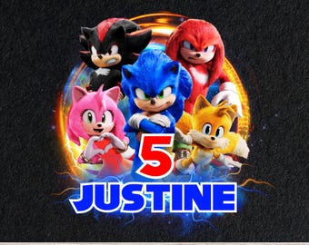 PNG editable de Sonic The Hedgehog, PNG de Sonic 3, descarga instantánea, plantilla de cumpleaños de Sonic, adorno para pastel, camiseta de cumpleaños de Sonic 3, personalizado