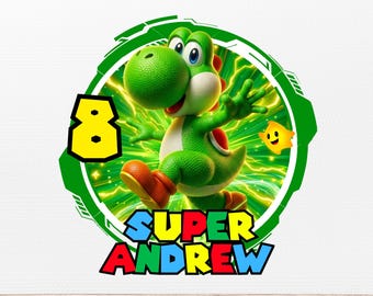 PNG editable de Yoshi de Mario Galaxy, PNG de Yoshi, descarga instantánea, PNG de cumpleaños de Yoshi de Mario Galaxy, adorno para pastel de Yoshi de Super Mario, camiseta de cumpleaños