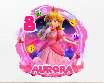 PNG editable de la Princesa Peach, PNG de cumpleaños de Peach, descarga instantánea, PNG de cumpleaños de Mario Galaxy Peach, adorno para pastel de la Princesa Peach, camiseta de Peach