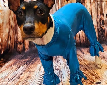Metallic Pet Bodysuit, Sequin Bell Bottoms, Stretch Fit Pet Clothing