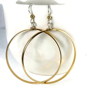 Gold Hoops, Hoop Earrings, Extra large Gold Earrings, Gold and  sterling earrings, Large gold hoops, 70s Inspired Hoops, Trendy Jewelry