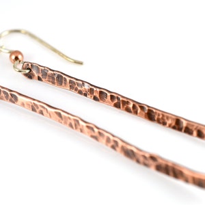 Nature Inspired Earrings, Copper and sterling Earrings, Stick Earrings, Dangle Earrings, Copper Earrings, Hammered Copper Earrings