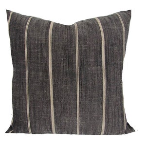 FARMHOUSE PILLOWS, Black Pillow Covers, Brown Pillow Covers, Charcoal Ticking Throw Pillow Covers for 16x16, 18x18, 20x20 Pillows, All Sizes