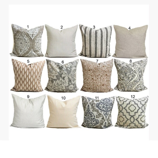 TAN PILLOWS GRAY Pillow Covers Grey Throw Pillow Covers, Tan Throw Pillow Covers for 20x20 Pillows, 16x16 Pillows, 18x18 Pillows, All Sizes