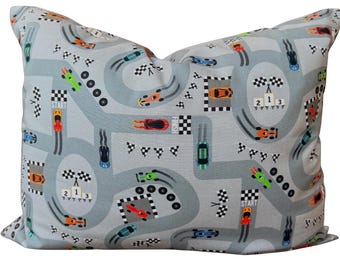 Racetrack Pillow Cover: Race Car Pillow Cover, Children's 12x16" Travel Pillow
