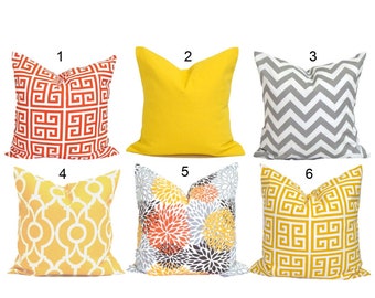 Fundas de almohada naranjas para exteriores, fundas de almohada amarillas para exteriores, todos los tamaños.