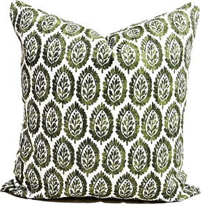 Green Pillow COVERS. Green Throw Pillow Cover for a 16x16, 20x20, 18x18 Insert, ALL SIZES Including Euro Shams, Block Print Pillow