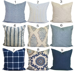 Blue Tan Pillow, Blue Pillow Cover, Blue Cushion Cover, Blue Decorative Pillow Cover for 20x20 Pillow, 18x18 Pillow, 16x16 Pillow, All Sizes