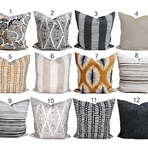 OUTDOOR Pillow Covers, Black Pillow Covers, Gray Pillow Covers for 20x20 Pillows, 16x16 Pillows, 18x18 Pillows, All Sizes incl Lumbar