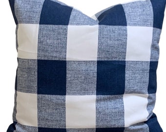 Funda de almohada a cuadros azules, decoración rústica para el hogar, fundas de almohada azul marino, todos los tamaños.