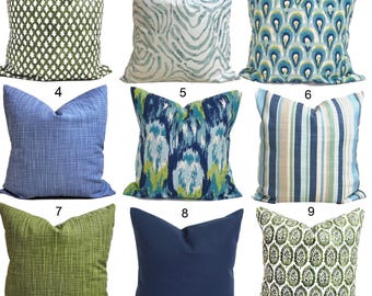 Blue Green Throw Pillow Covers for All Size Inserts