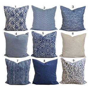 Blue Pillow Cover, Blue Tan Pillows, Blue Throw Pillow Covers for 20x20 Pillow, 16x16 Pillows, 18x18 Pillows, All Sizes incl Euro Shams