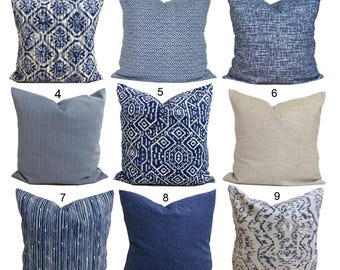 Blue Pillow Covers, Blue Tan Pillows, Blue Throw Pillow Covers for 20x20 Pillow, 16x16 Pillows, 18x18 Pillows, All Sizes incl Euro Shams