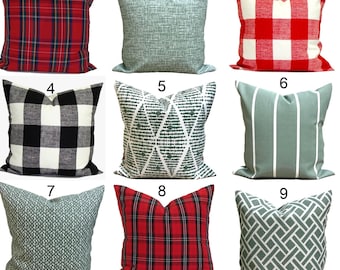 OUTDOOR Christmas Pillow Covers, Red Green Pillow Covers for 20x20, 18x18, 16x16 Inserts, All Sizes