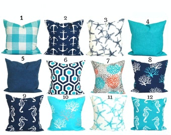 Outdoor Pillow Covers, Nautical Pillow Covers, Outdoor Blue Pillow Covers for 20x20, 16x16, 18x18 Pillow Inserts, All Sizes