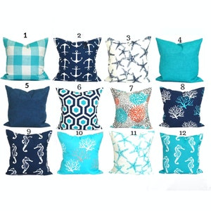 Outdoor Blue Pillow COVERS, Navy Blue Outdoor Pillow Covers, Nautical Outdoor Pillow Covers for 20x20 Pillow, 18x18 Pillow, All Sizes