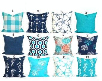 OUTDOOR Pillow Covers, Nautical Pillow Cover, Nautical Decor, Blue Pillow Covers for 20x20, 18x18, 16x16 Pillows, ALL SIZES
