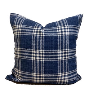 Blue Farmhouse Pillow Covers, Blue Plaid Pillow Covers, Blue Throw Pillow Covers for 20x20 Pillows, 22x22 Pillows, 24x24, 14x14 Pillows