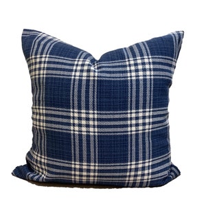 Blue Farmhouse Pillow Covers, Blue Plaid Pillow Covers, Blue Throw Pillow Covers for 20x20 Pillow, 18x18 Pillow, 16x16 Pillow, All Sizes