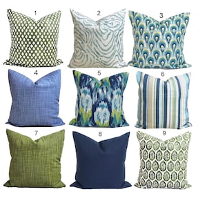 Blue Pillow Cover. Green Pillow Cover, Blue Green Pillow Covers, Blue Green Throw Pillow Covers for 20x20 Pillow, 18x18 Pillow, ALL SIZES