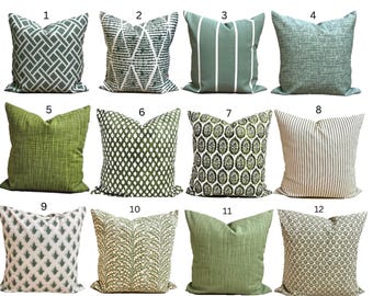 Green Pillow Covers, All Sizes Incl. Covers for 20x20, 18x18, 16x16 Inserts