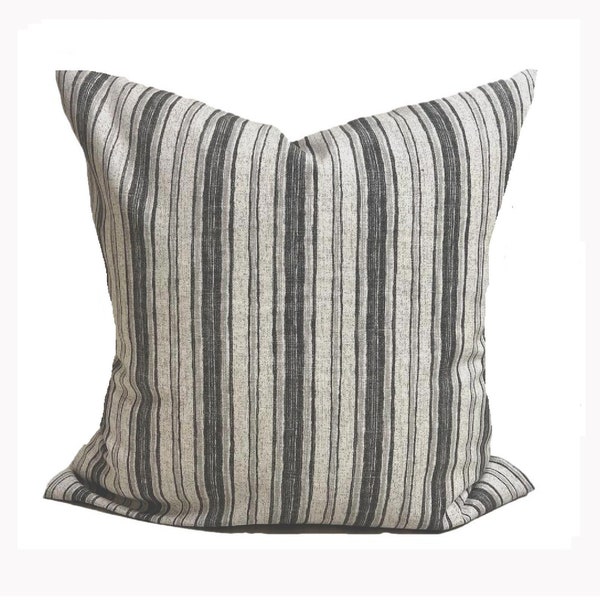 GRAY Stripe Pillows, Gray Throw Pillow Cover, Gray Tan Pillow COVERS, Grey Euro Shams, Gray Pillow Covers for 20x20 16x16, 18x18, All Sizes
