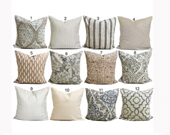 TAN PILLOWS Gray Pillow Covers Grey Pillows Grey Throw Pillow Covers, Tan Throw Pillow COVERS for 20x20, 18x18, 16x16 Inserts, All Sizes