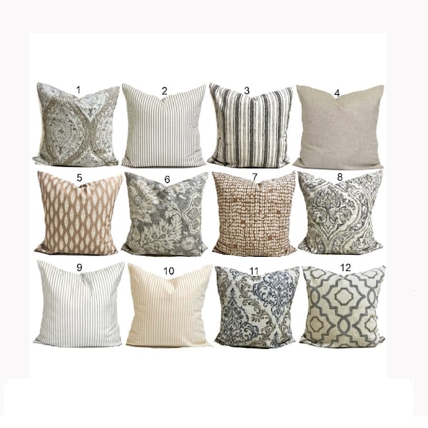 Fundas de almohada grises, fundas de almohada grises, fundas de almohada color canela para insertos de 20x20, 18x18, 16x16, todos los tamaños, incluidas fundas europeas y lumbares