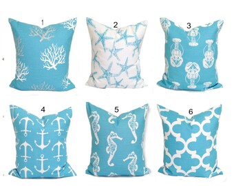 Nautical Pillow Covers, Blue Nautical Decor, Nautical Throw Pillows, Lakehouse Decor, Coastal Blue Fabric