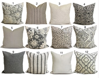 GRAY PILLOWS, TAN Throw Pillow Covers, Grey Pillow Covers for 20x20 Pillow, 16x16 Pillows, 18x18 Pillows, All Sizes incl Euro Shams