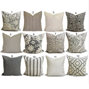 GRAY PILLOWS, TAN Throw Pillow Covers, Grey Pillow Covers for 20x20 Pillow, 16x16 Pillows, 18x18 Pillows, All Sizes