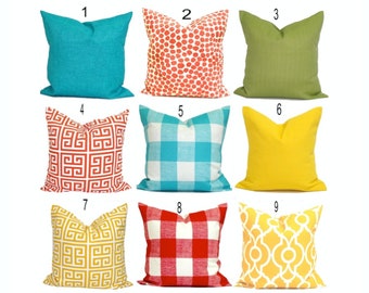Outdoor Pillow Covers, Yellow Pillow Covers, Orange Pillow Cover, Blue Pillow Covers for 20x20, 18x18, 16x16 Inserts, ALL SIZES
