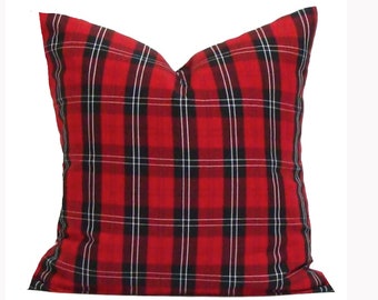 CHRISTMAS Pillow Cover, Red Plaid Pillow Covers, Tartan Plaid Pillow, Red BLACK Check Pillow Cover for 20x20, 18x18, 16x16 Insert, ALL Sizes