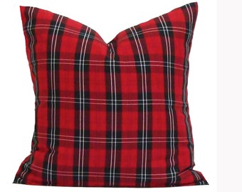 FARMHOUSE Christmas Pillow Cover, Plaid Christmas Pillow Covers, Tartan Plaid Pillow Cover. Farmhouse Plaid, Red Black Plaid