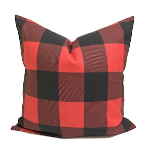 Christmas Pillow Cover, Farmhouse Christmas Pillow Covers, Red Black Plaid Pillow Covers for 20x20, 18x18, 16x16 Inserts, ALL SIZES