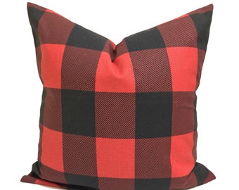 CHRISTMAS Pillow Cover, Red Farmhouse Pillow, Red Plaid Pillow Cover for 20x20 Pillow, 16x16 Pillow, 18x18 Pillow,All Sizes
