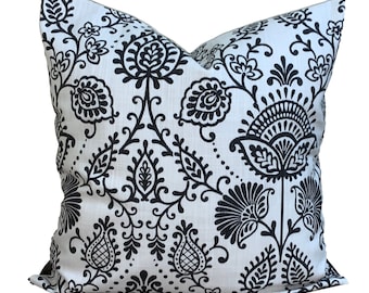 Black Pillow Cover Sale, Black Floral Print Cotton Pillow Covers