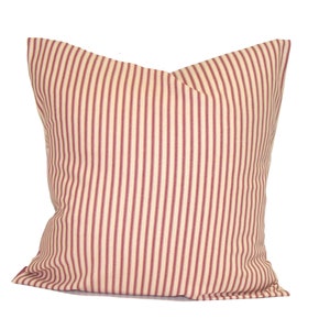 Red Ticking Pillow COVERS, Red Pillow Cover for 20x20 Pillow, 16x16, 18x18 Pillow, ALL SIZES