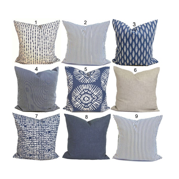 Blue Throw Pillow Covers, Blue Tan Pillow Cover, Blue Pillow Covers for 20x20, 18x18, 16x16 Inserts, ALL SIZES incl Euro Shams, Lumbars