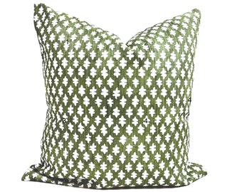 Green Throw Pillow Cover, Green Block Print Pillow, Green Pillow COVERS for 20x20, 18x18, 16x16 Pillows, All Sizes Including Euro Shams