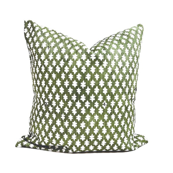 Green Throw Pillow Cover, Green Block Print Pillow, Green Pillow COVERS for 20x20, 18x18, 16x16 Pillows, All Sizes Including Euro Shams